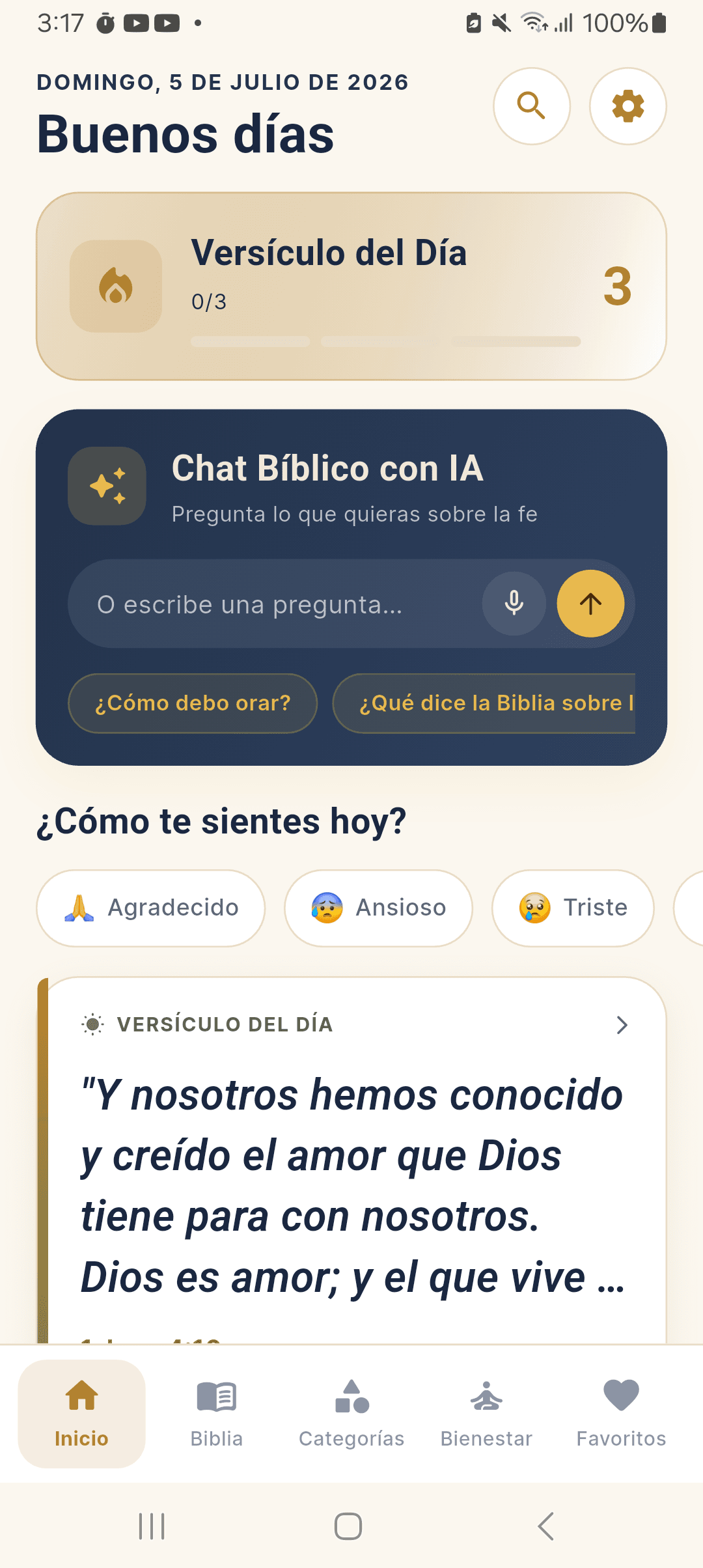 Pantalla de inicio de Bible Reader